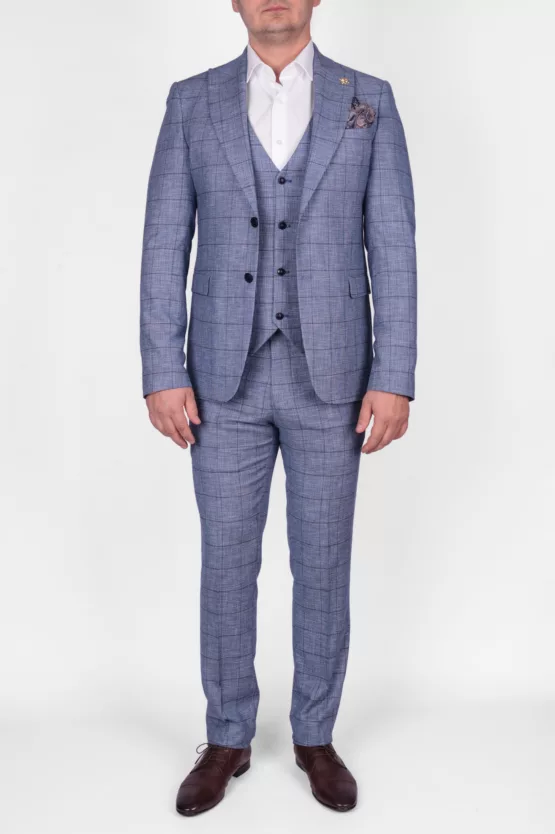 Костюм-тройка бирюзового цвета в клетку Каталог