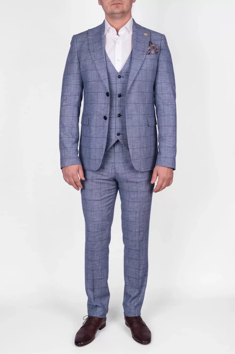 Костюм-тройка бирюзового цвета в клетку Каталог