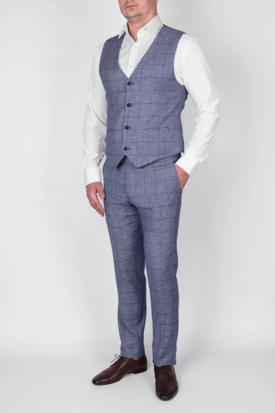 Костюм-тройка бирюзового цвета в клетку Каталог