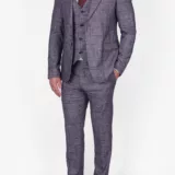 Костюм-тройка светло-серого цвета в марсаловую клетку Каталог