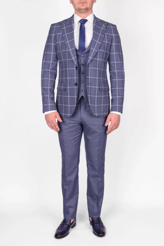 Костюм-тройка светло-серого цвета, пиджак в яркую клетку Вечерние мужские костюмы