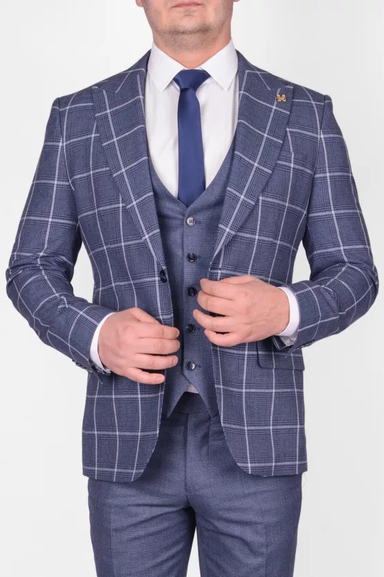 Костюм-тройка светло-серого цвета, пиджак в яркую клетку Вечерние мужские костюмы