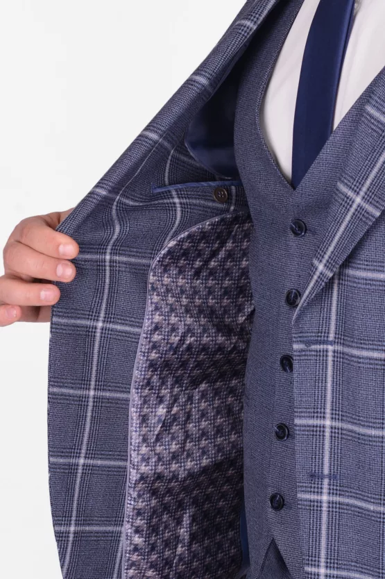 Костюм-тройка светло-серого цвета, пиджак в яркую клетку Вечерние мужские костюмы