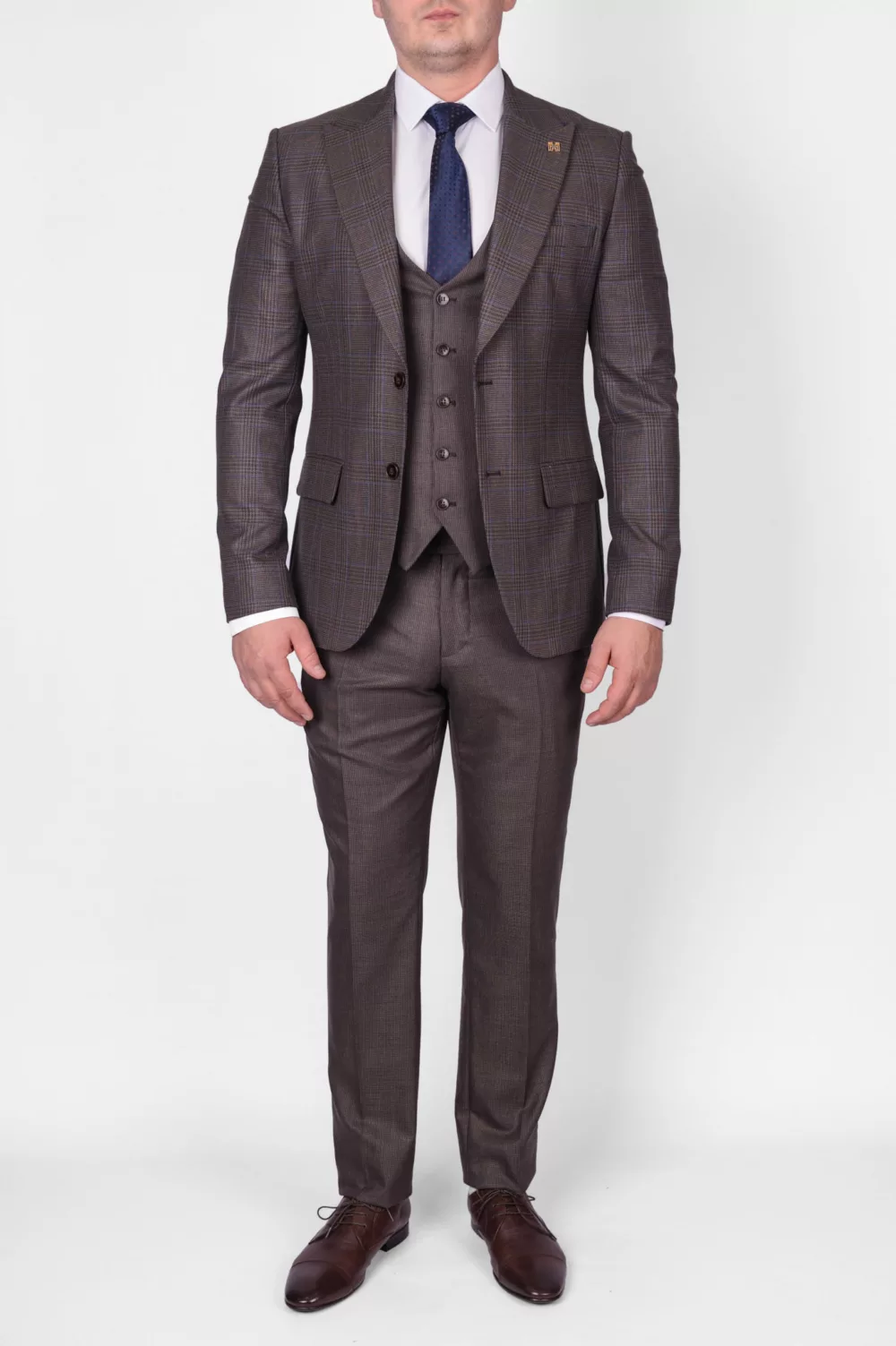 Костюм-тройка песочного цвета с клетчатым пиджаком Вечерние мужские костюмы