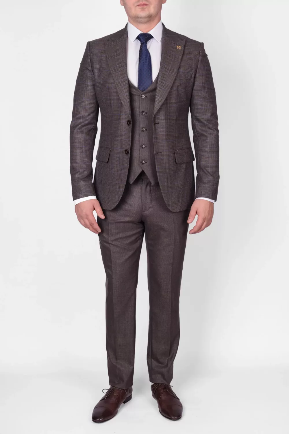 Костюм-тройка песочного цвета с клетчатым пиджаком Вечерние мужские костюмы