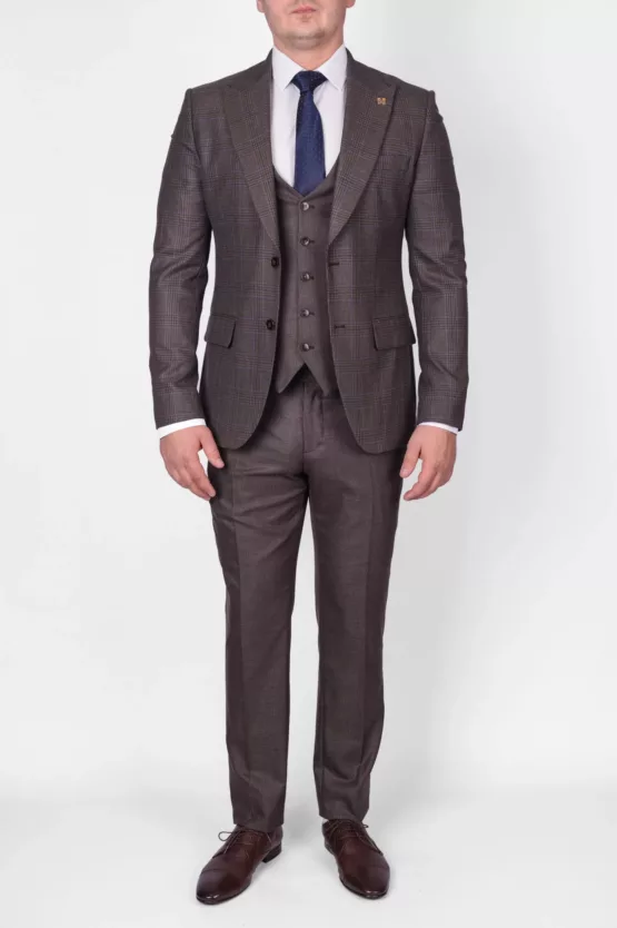 Костюм-тройка песочного цвета с клетчатым пиджаком Вечерние мужские костюмы