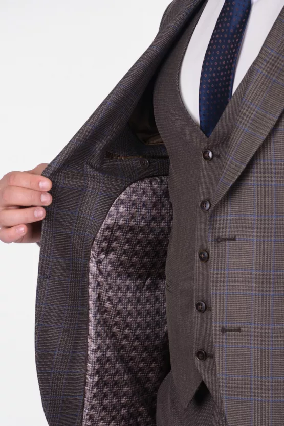 Костюм-тройка песочного цвета с клетчатым пиджаком Вечерние мужские костюмы