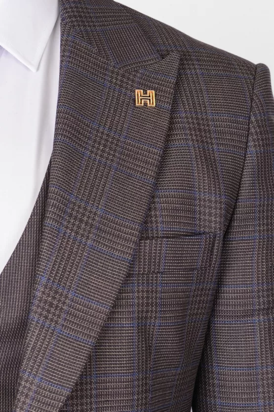 Костюм-тройка песочного цвета с клетчатым пиджаком Вечерние мужские костюмы