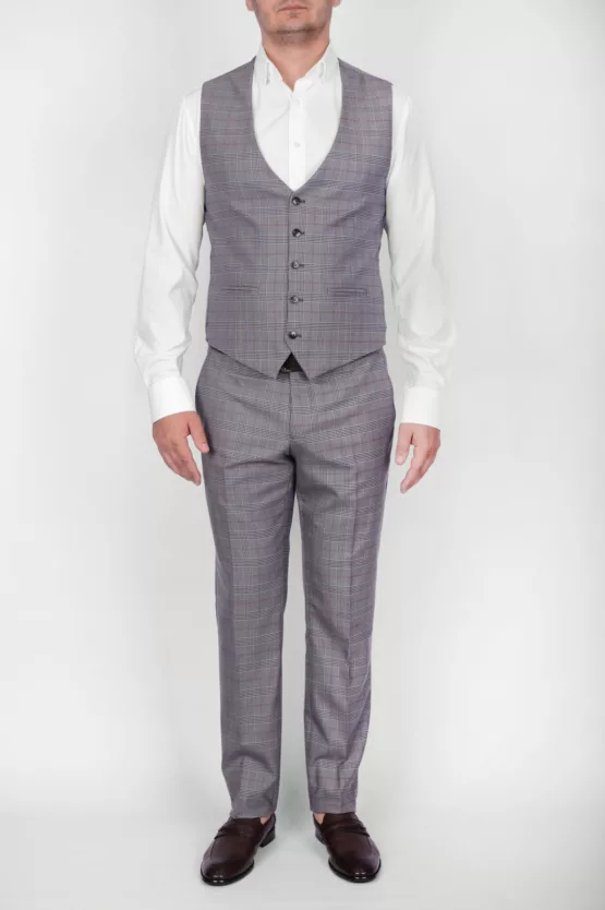 Костюм-тройка бежевого цвета в структурную клетку Вечерние мужские костюмы