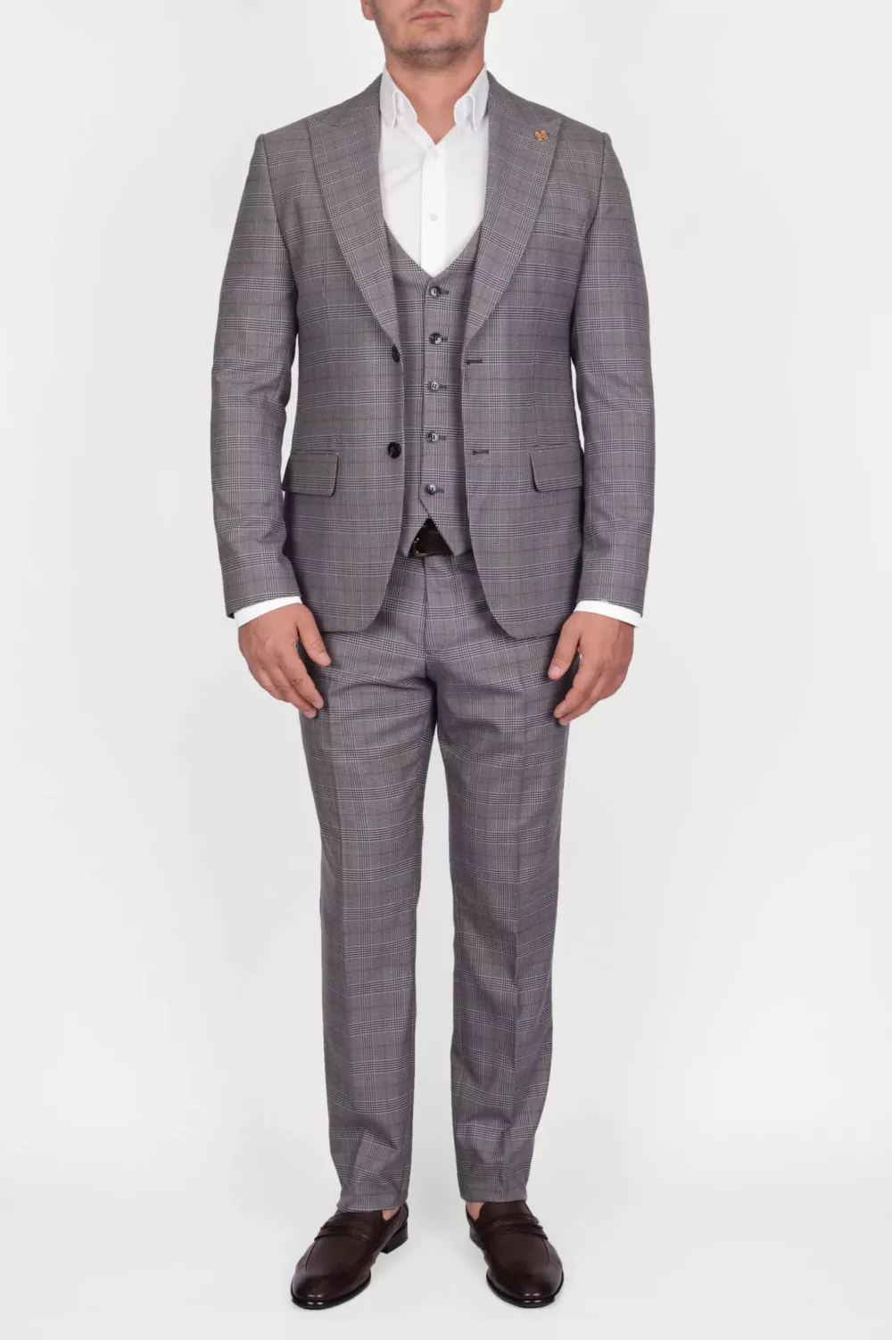 Костюм-тройка бежевого цвета в структурную клетку Вечерние мужские костюмы