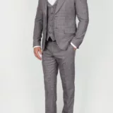 Костюм-тройка бежевого цвета в структурную клетку Вечерние мужские костюмы