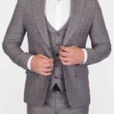 Костюм-тройка бежевого цвета в структурную клетку Вечерние мужские костюмы