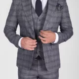 Костюм-тройка серого цвета в клетку Каталог