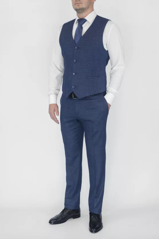 Клетчатый костюм-тройка синего цвета Вечерние мужские костюмы
