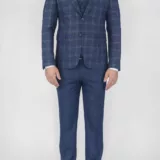 Клетчатый костюм-тройка синего цвета Вечерние мужские костюмы