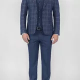 Клетчатый костюм-тройка синего цвета Вечерние мужские костюмы