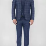 Клетчатый костюм-тройка синего цвета Вечерние мужские костюмы