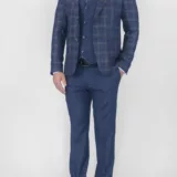 Клетчатый костюм-тройка синего цвета Вечерние мужские костюмы