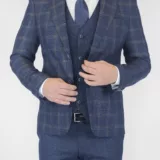 Клетчатый костюм-тройка синего цвета Вечерние мужские костюмы