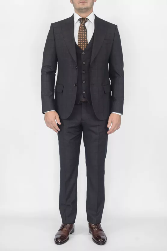 Костюм-тройка темно-коричневый цвет в клетку Каталог