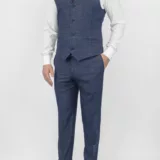 Костюм-тройка синего цвета с коричневой клеткой Брючные мужские костюмы