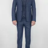 Костюм-тройка синего цвета с коричневой клеткой Брючные мужские костюмы