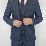 Костюм-тройка синего цвета с коричневой клеткой Брючные мужские костюмы