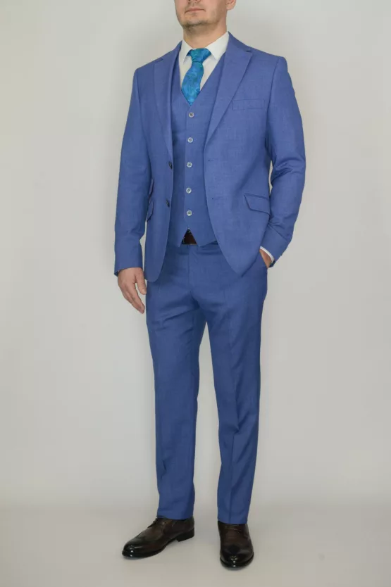 Костюм-тройка мужской небесно-голубого цвета Вечерние мужские костюмы