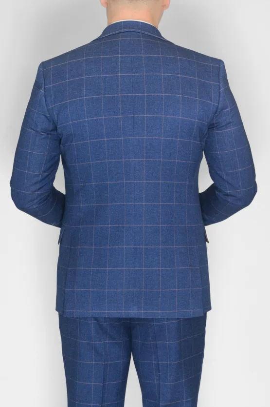 Костюм-тройка синего цвета в тонкую клетку Каталог