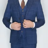 Костюм-тройка синего цвета в тонкую клетку Каталог