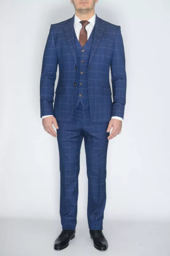Костюм-тройка синего цвета в тонкую клетку Каталог