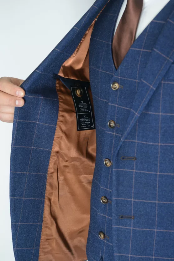 Костюм-тройка синего цвета в тонкую клетку Каталог