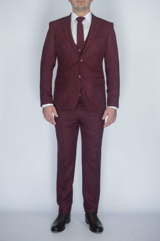 Костюм-тройка насыщенно бордового цвета Вечерние мужские костюмы
