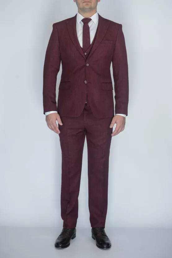 Костюм-тройка насыщенно бордового цвета Вечерние мужские костюмы