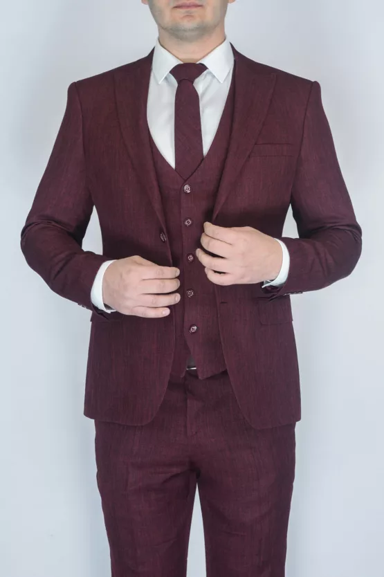 Костюм-тройка насыщенно бордового цвета Вечерние мужские костюмы