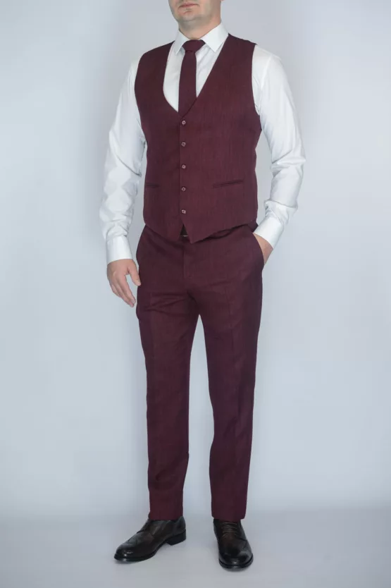 Костюм-тройка насыщенно бордового цвета Вечерние мужские костюмы