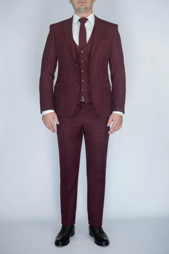 Костюм-тройка насыщенно бордового цвета Вечерние мужские костюмы