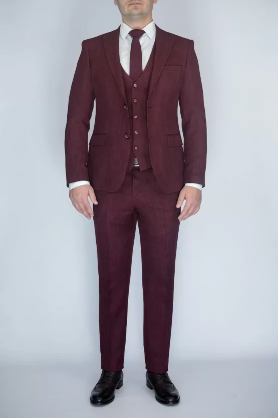 Костюм-тройка насыщенно бордового цвета Вечерние мужские костюмы