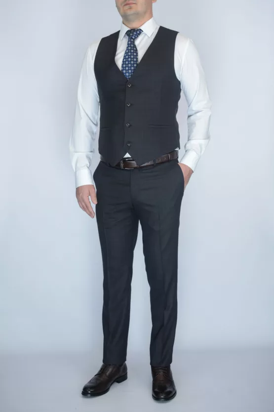 Шоколадный костюм-тройка в клетку Брючные мужские костюмы