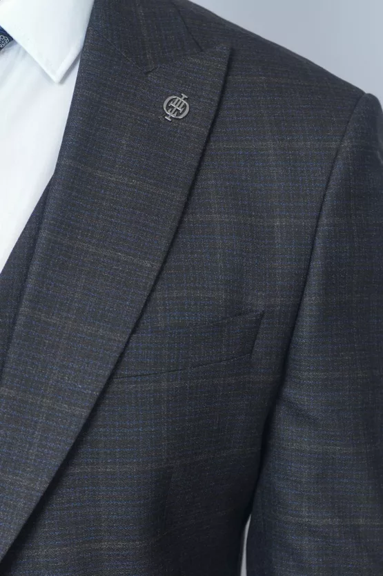 Шоколадный костюм-тройка в клетку Брючные мужские костюмы