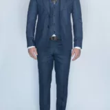 Костюм-тройка серого цвета в синюю клетку Каталог