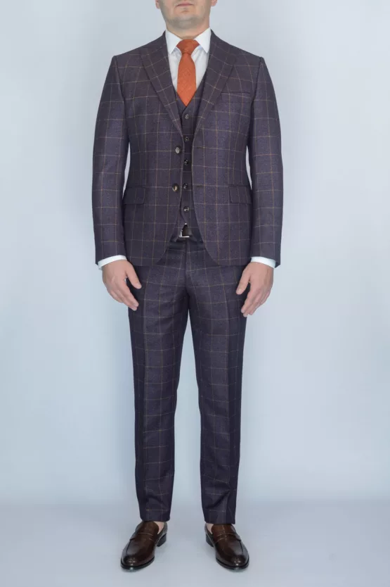 Костюм-тройка бордового цвета в клетку Вечерние мужские костюмы