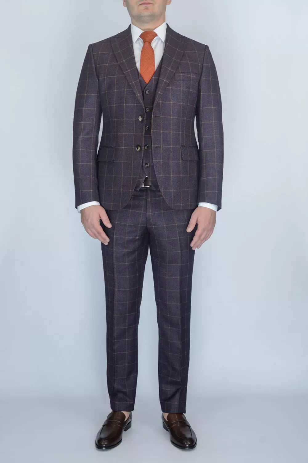 Костюм-тройка бордового цвета в клетку Вечерние мужские костюмы