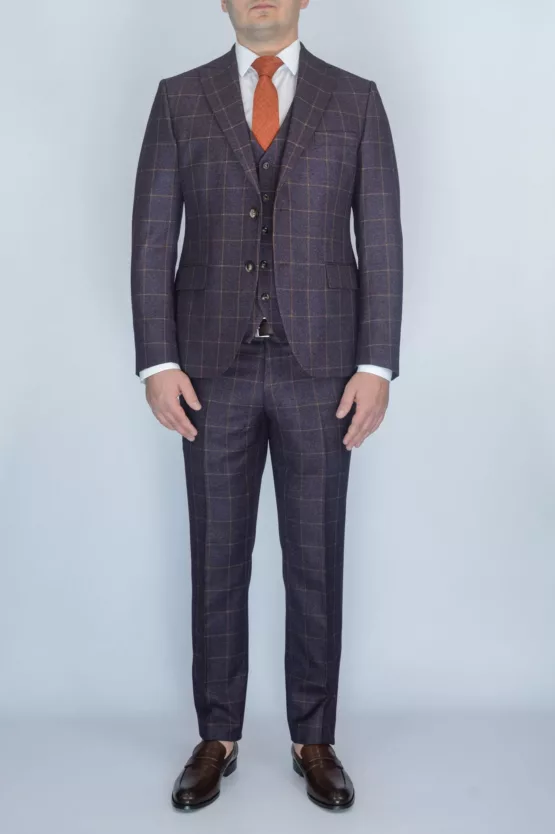 Костюм-тройка бордового цвета в клетку Вечерние мужские костюмы