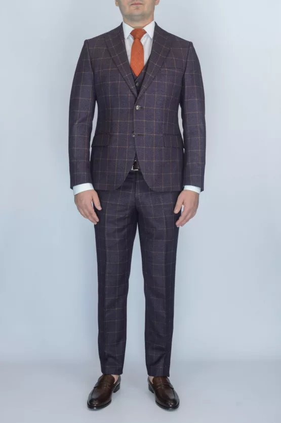 Костюм-тройка бордового цвета в клетку Вечерние мужские костюмы