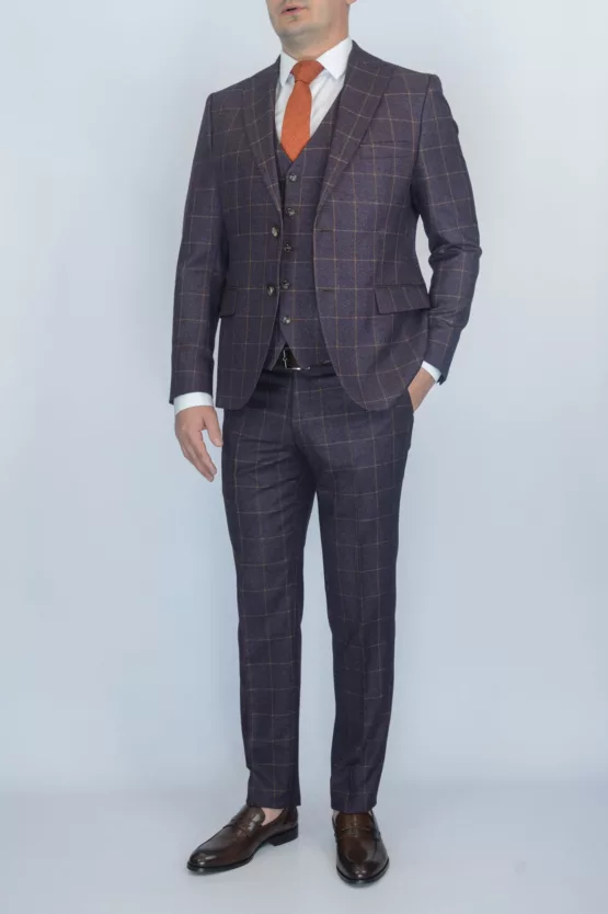 Костюм-тройка бордового цвета в клетку Вечерние мужские костюмы