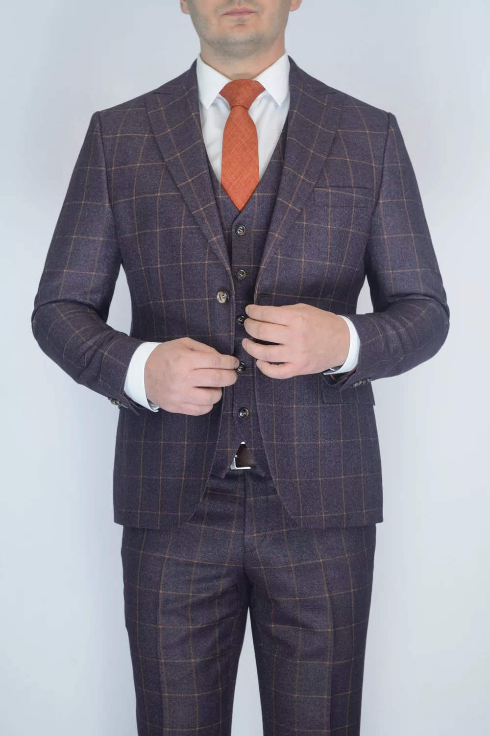 Костюм-тройка бордового цвета в клетку Вечерние мужские костюмы
