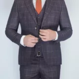 Костюм-тройка бордового цвета в клетку Вечерние мужские костюмы