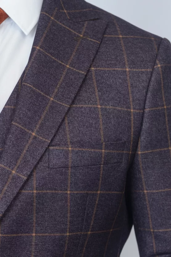 Костюм-тройка бордового цвета в клетку Вечерние мужские костюмы