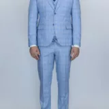 Костюм-тройка небесно-голубого цвета в синюю тонкую клетку Каталог